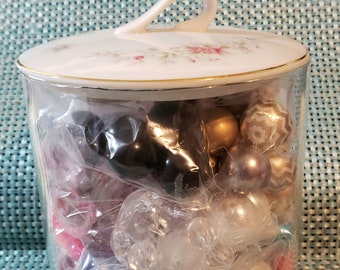 Glass Jar Filled with Miscellaneous Crafting Bead Lot, Jar #1