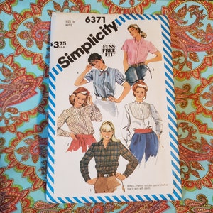 1980&#39;s Simplicity 6371 Misses Set of Country Western Style Shirts Size 14