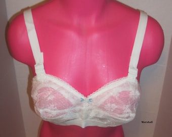 FREE USA SHIPPING Teen Vintage 1950's White Circle Stitch Pointy Cotton  Bullet Bra 28-30A 