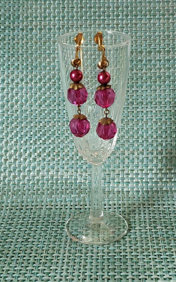 Vintage Estate Hot Pink Faceted Crystal Glass Long