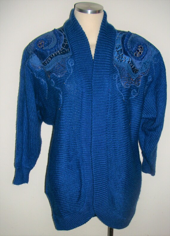 Carducci Royal Blue Mohair Blend Beaded Sequined L