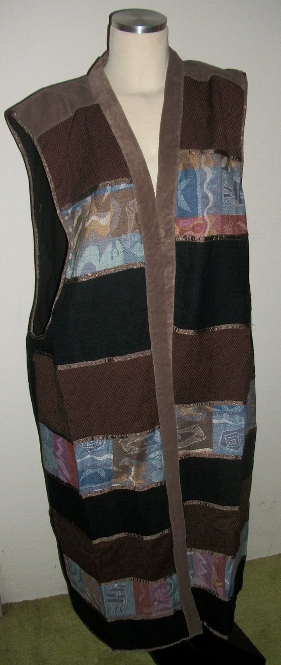 Vintage Adini Brown Patchwork Duster Vest Boho Bo… - image 1