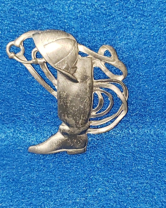 Vintage Pewter Equestrian Horse Brooch Pin Gem