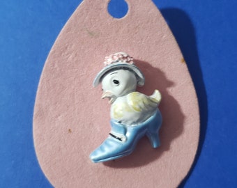 Vintage 1980's NOS Enamel Easter Chick in Shoe Brooch Pin