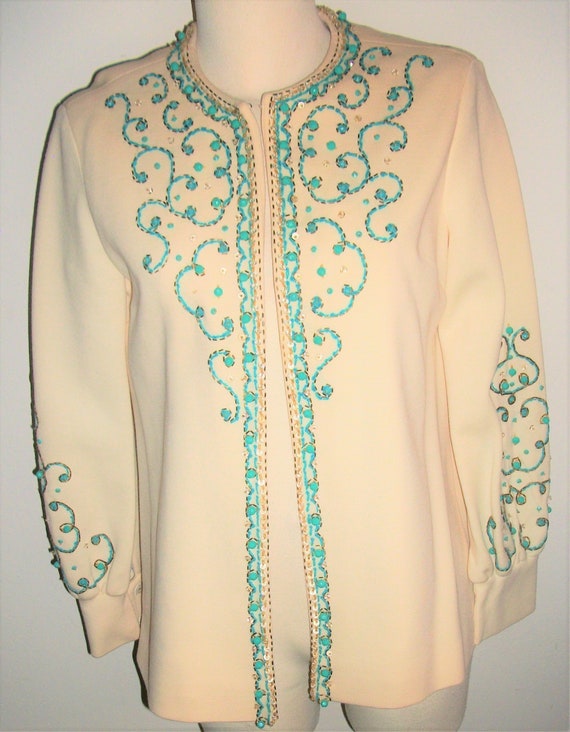 1960's Lilli Ann Knit Winter White Sweater with Te