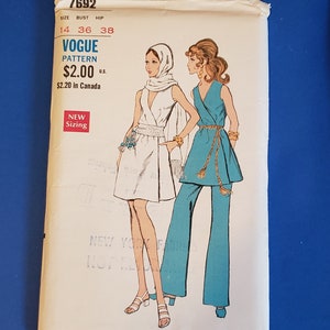 Vintage 1970&#39;s Vogue Pattern #7692 Misses Evening Dress or Tunic and Pants  ~ Size 14 Bust 36  ~  Uncut