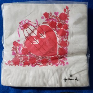 Vintage NOS Hallmark Red White Hearts Lovebirds Paper Napkins Crafts DIY Decoupage Valentine Anniversary Theme Party