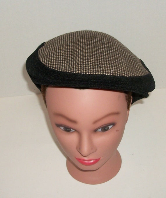 Vintage Flat Cap Black Plaid Cabbie Hat Maramatte… - image 1