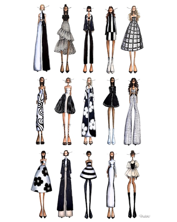 4x6, 8x10 Black/White/Neutral Fashions, Fashion Illustrations, for digital download