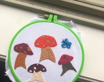 mushroom and butterfly hand embroidery!