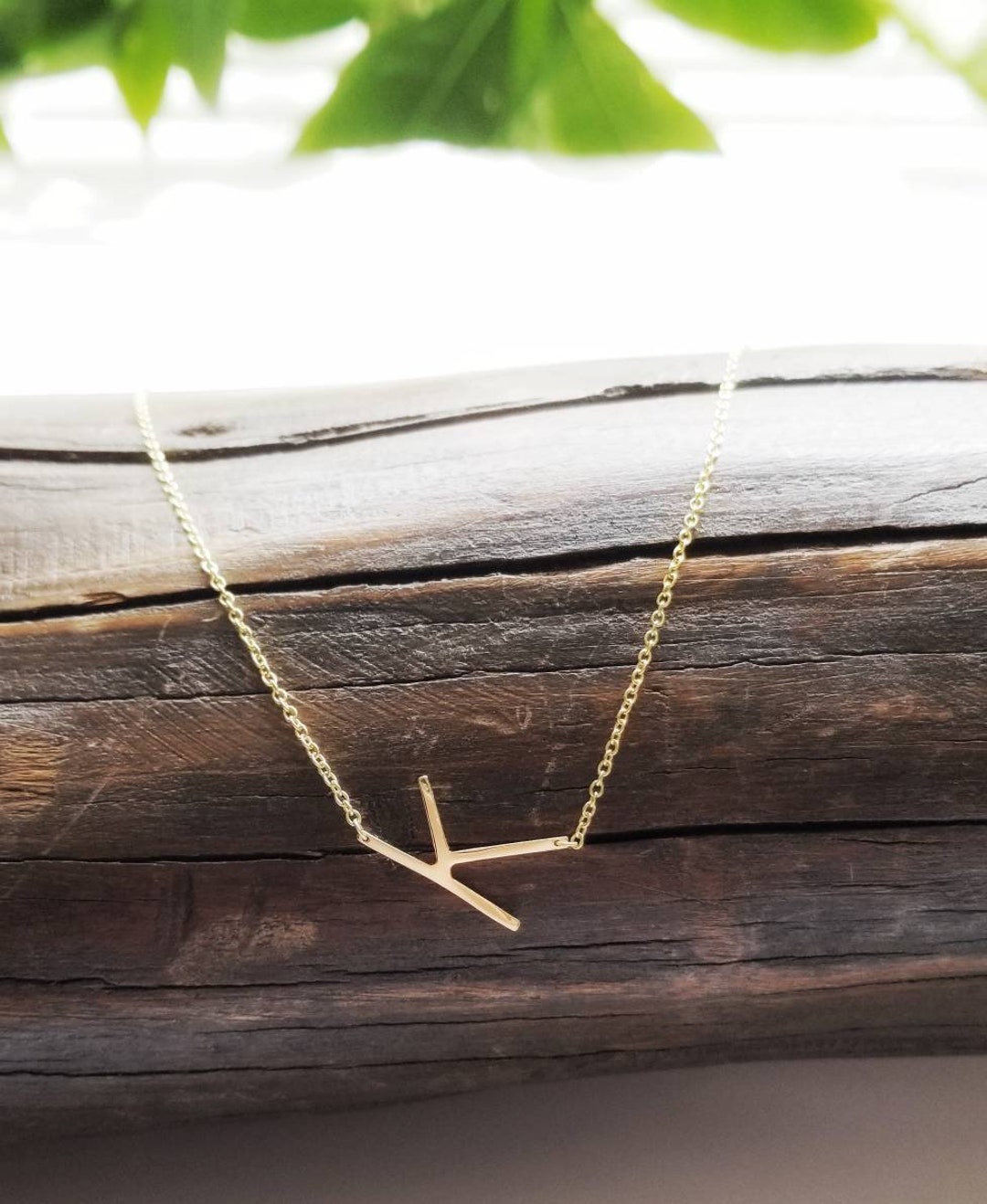 Sideways Initial Necklace, Letter Necklace, Initial K Necklace