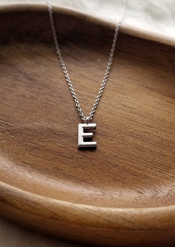 Tiny Initial Necklace Gold E Letter Necklace Sterling Etsy