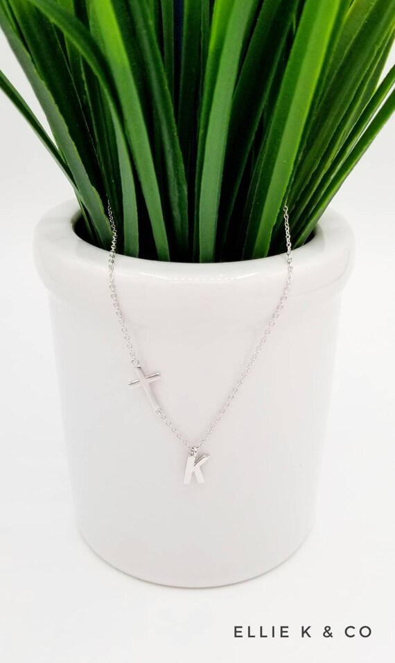 Initial Necklace Sideways Cross 