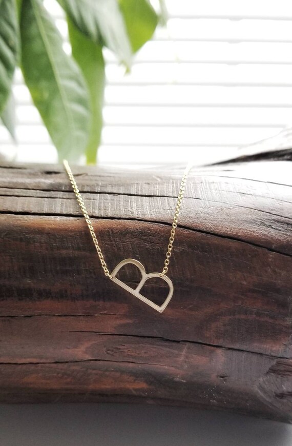 Sideways Initial Necklace Gold B 