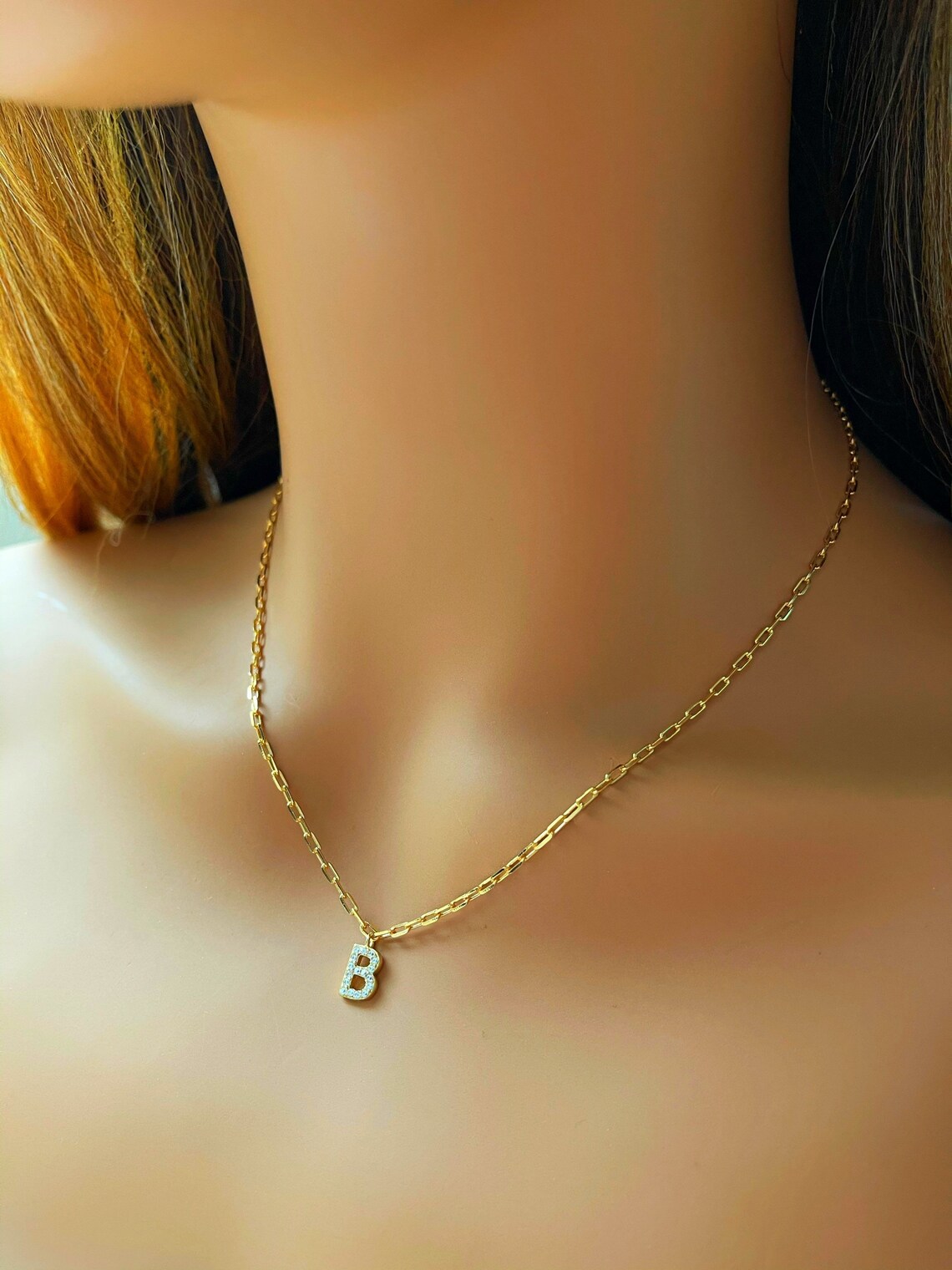 Tiny Initial Necklace Gold A Paperclip Necklace Letter Etsy