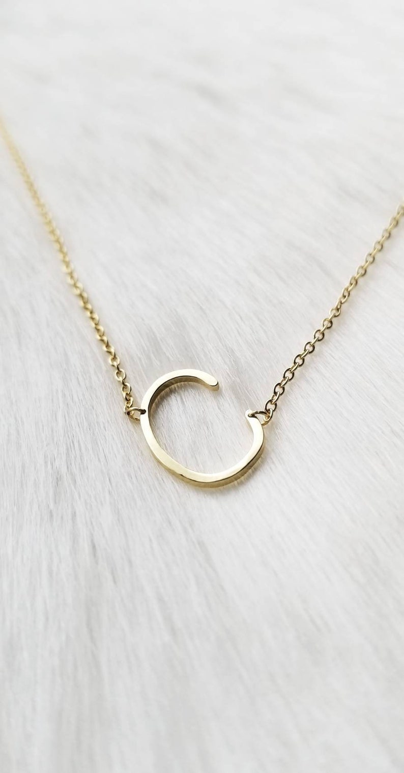 Sideways Initial Necklace Letter Necklace Initial C - Etsy