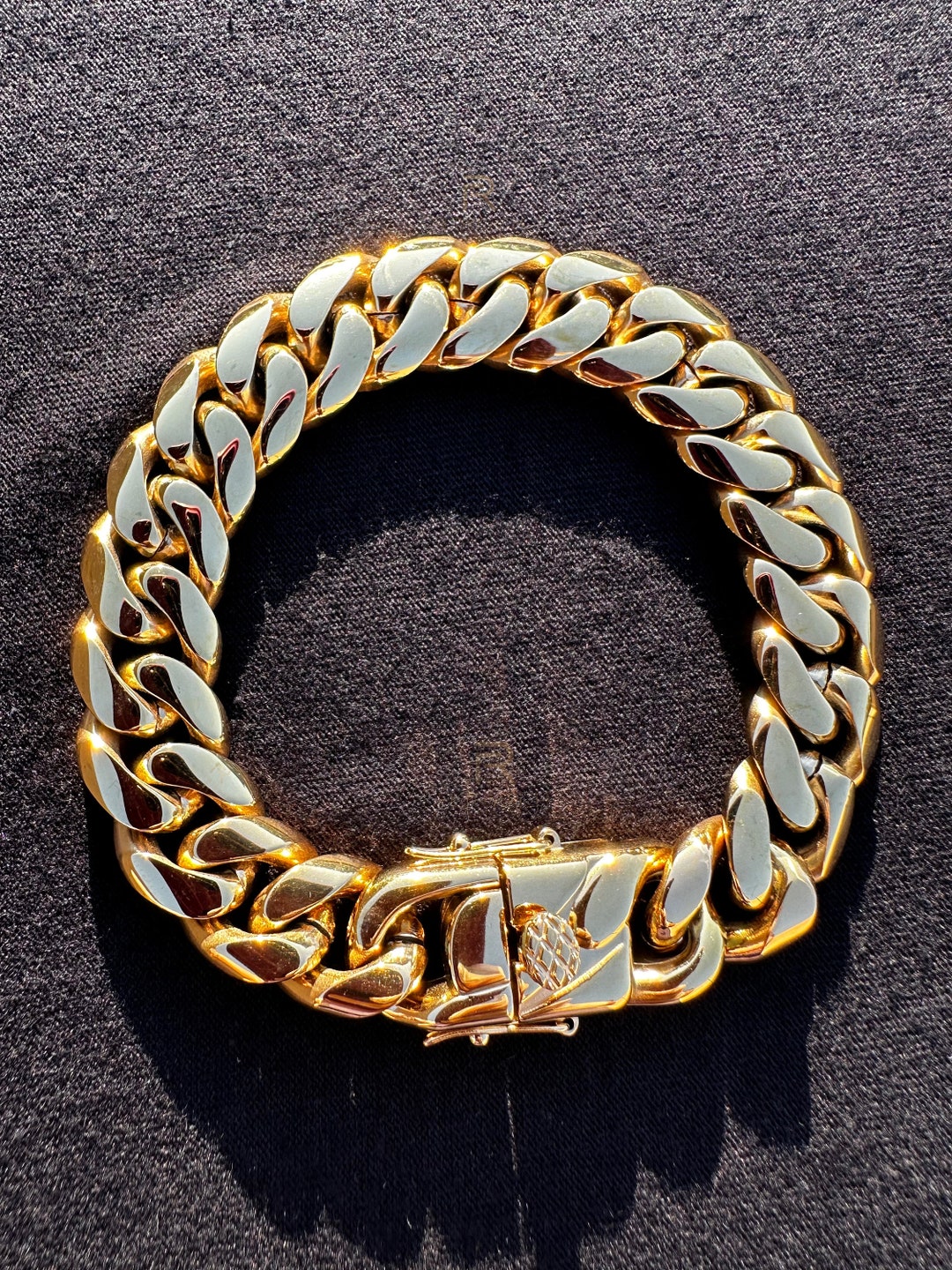 18K Triple Gold Plated Miami Cuban Link Bracelet, Thick Heavy Unisex Cuban Curb Bracelet, 