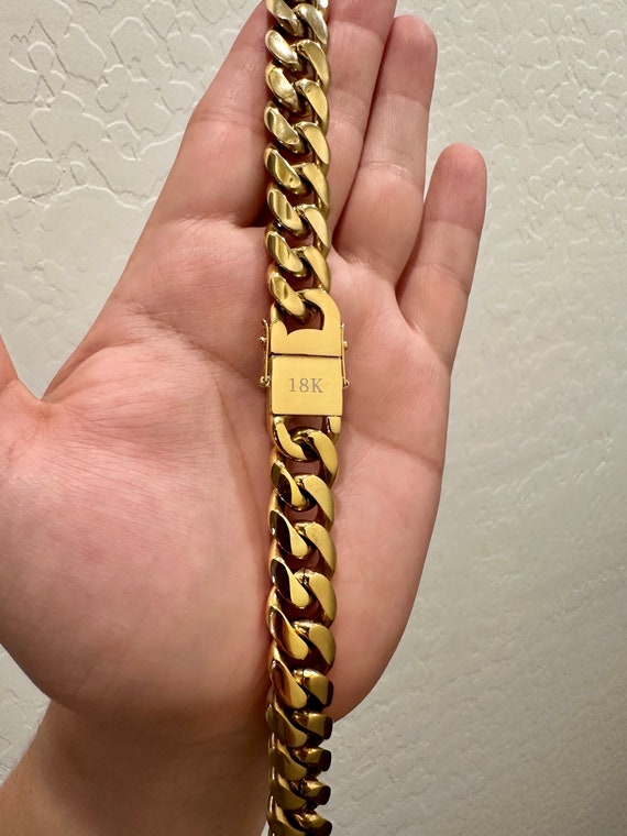 18k Gold Miami Cuban Link Chain / 8mm 12mm 14mm 16mm Gold