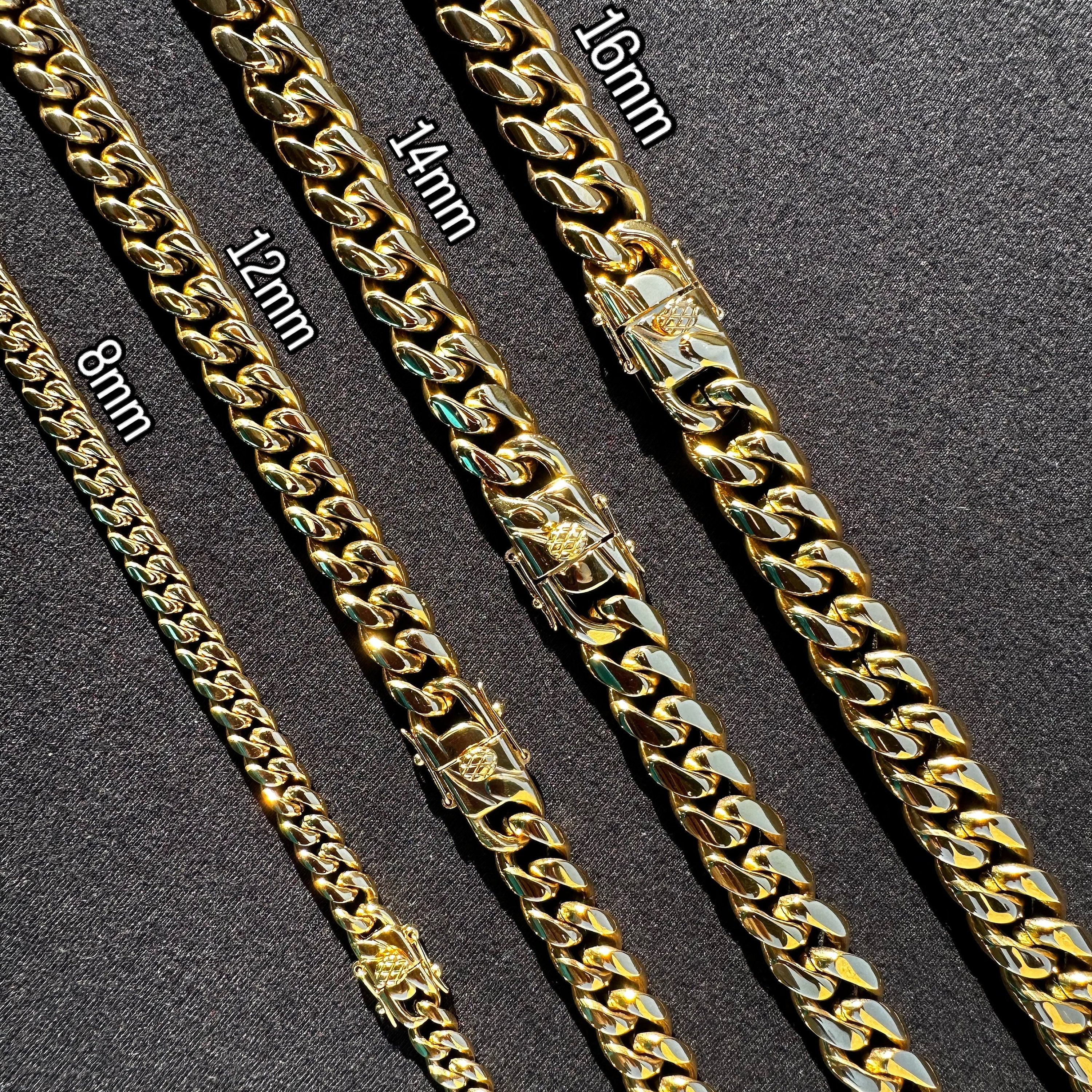 【50cm】【8mm】【18K刻印あり】【Miami Cuban】 Mens Miami Cuban Link Chain 18k or 14k Gold Plated Stainless