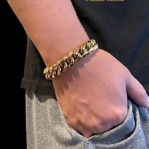 18K Gold PVD Miami Cuban Link Bracelet, Heavy Cuban Curb Bracelet, Waterproof Stainless Steel, Box Clasp, Unisex Jewelry, 8mm–16mm image 10