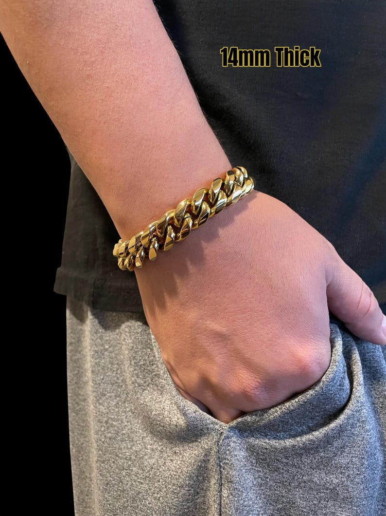 18K Gold PVD Miami Cuban Link Bracelet, Heavy Cuban Curb Bracelet, Waterproof Stainless Steel, Box Clasp, Unisex Jewelry, 8mm–16mm image 10