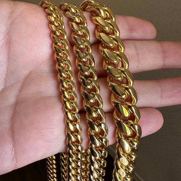 Mens Heavy 18k Yellow Gold Miami Cuban Link Chain Gold Plated Neckace