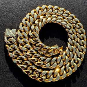 18k Gold Miami Cuban Link Chain / 8mm 12mm 14mm 16mm Gold Curb Chain w/ Box Clasp | Solid Thick and Heavy Quality Gold Plated Jewelry