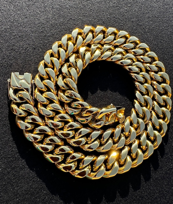 【50cm】【12mm】【18K刻印あり】【Miami Cuban】 18k Gold Miami Cuban Link Chain / 8mm 12mm 14mm 16mm Gold