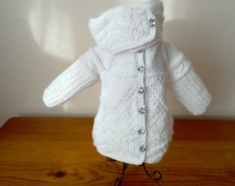 Hand Knitted White Sparkle Jacket and headband for an 18" Slim Doll