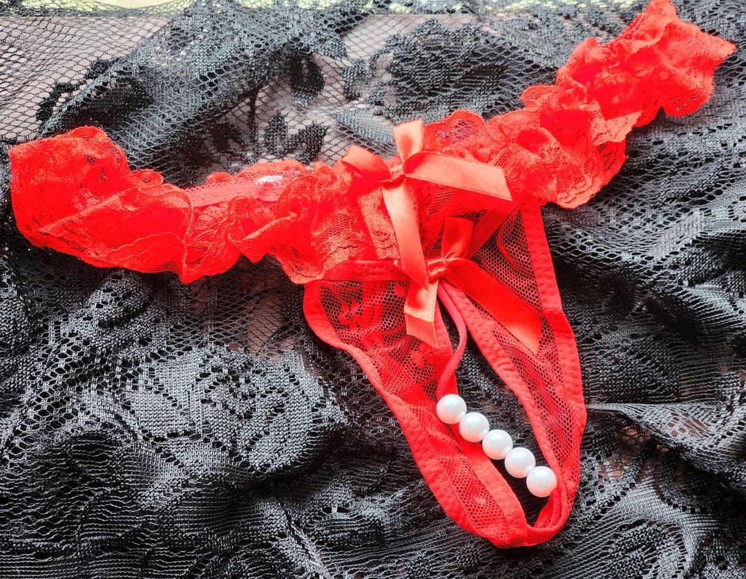 Crotchless Lace & Pearl Thong Panties - Etsy