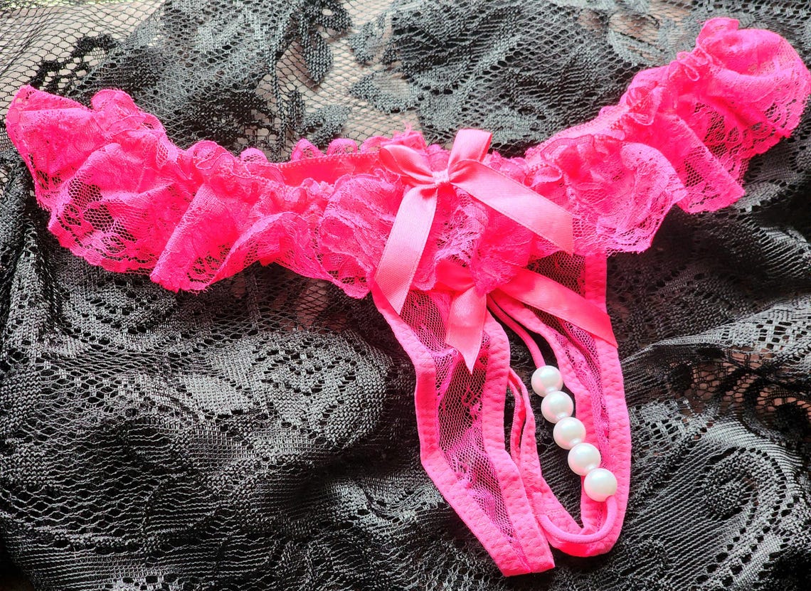 Crotchless Lace & Pearl Thong Panties - Etsy