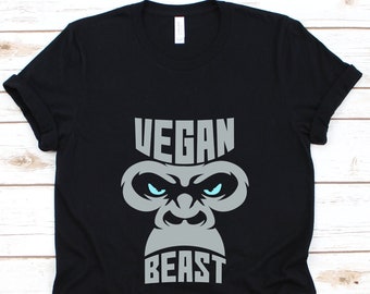 Vegan Beast T-Shirt For Men & Women / Funny Gorilla tshirt / Veganism Sport Gym Running Bodybuilding Lifting Unisex Tee Shirt