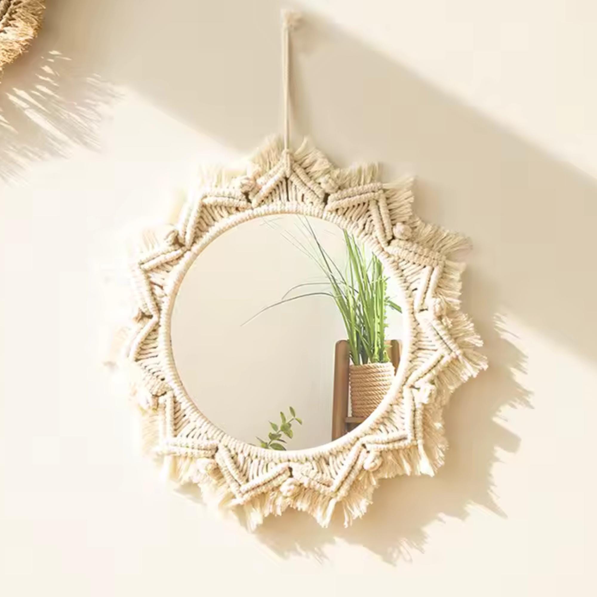 Boho Macrame Mirror, Decorative Wall Hanging, Chic Bohemian Home Decor, Housewarming Gifts, Decoration For Living Room, Bedroom, Bathroom