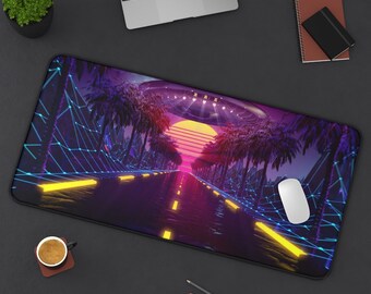 Vaporwave UFO Road Desk Mat, Large Mouse Pad, Full Desk XXL Extended Gaming Mouse Pad, Laptop Computer Keyboard Mousepad for Office & Home