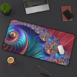 Colorful Fractal Desk Mat, Abstract Large Mouse Pad, Full Desk XXL Extended Gaming Mouse Pad, Laptop Computer Keyboard Office Mousepad