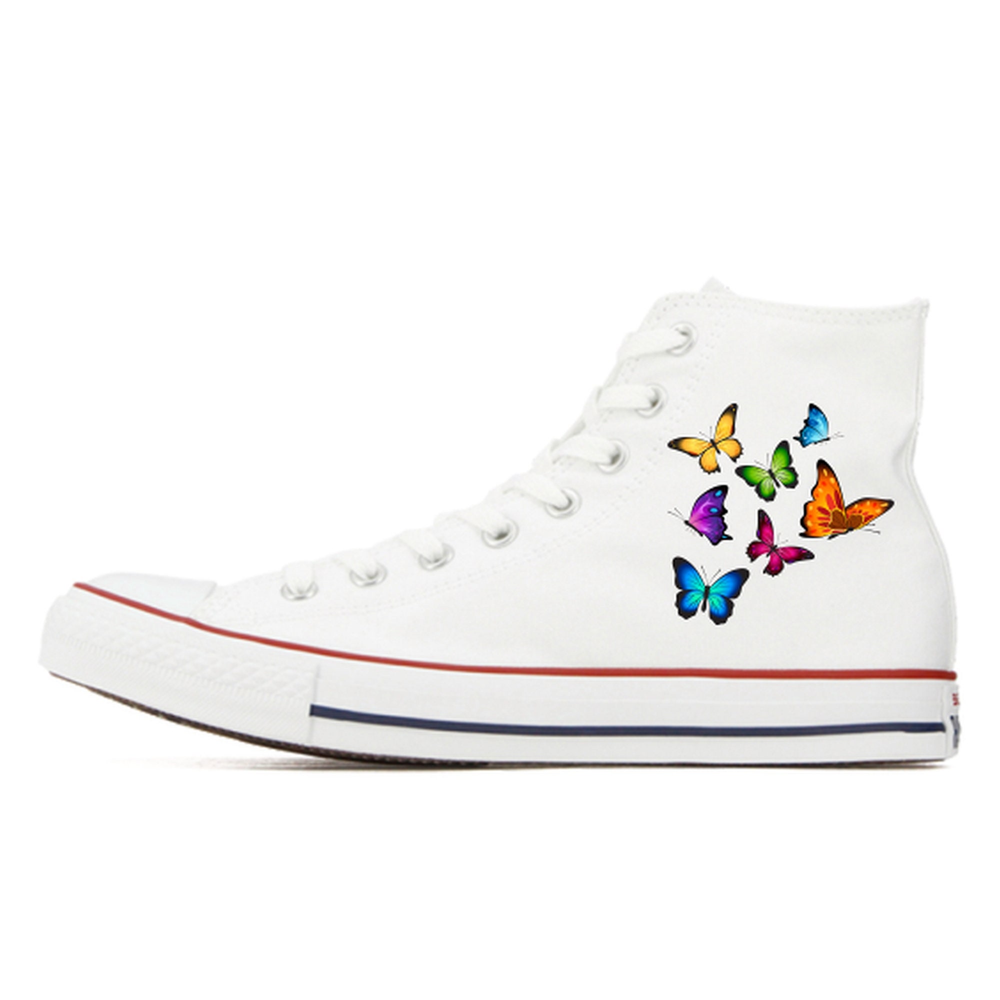 Converse Butterflies Shoes Unisex White High Tops With Etsy
