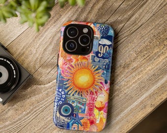 Custodia rigida per telefono con motivo collage preppy estivo per iPhone 7 8 Plus 11 12 13 14 15 16 Pro Mini Max, X, XR, XS SE, estetica carina