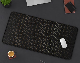 Black Gold Geometric Cubes Desk Mat, Large Mouse Pad, XXL Extended Gaming Mouse Pad, Laptop Computer Keyboard Mousepad for Office Home