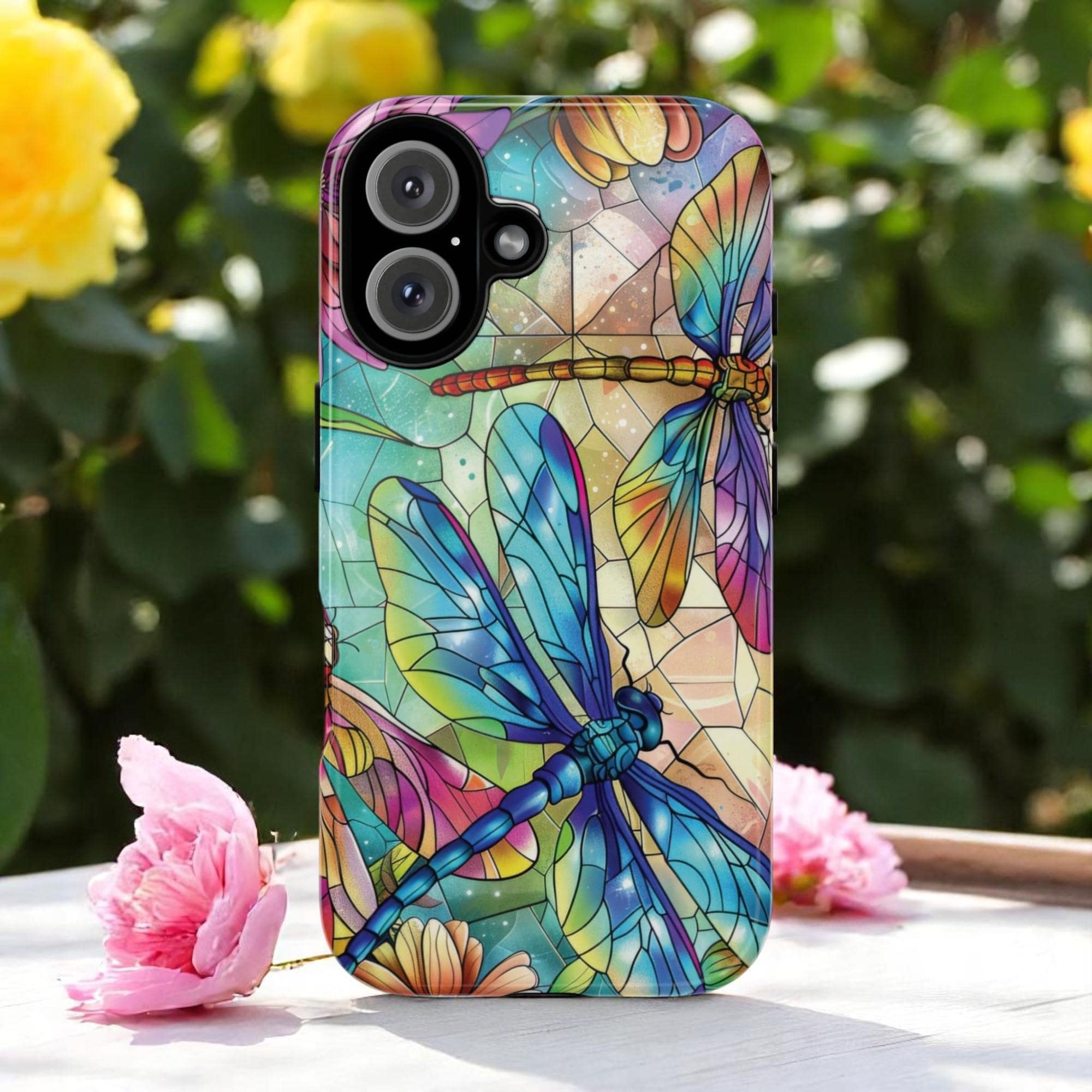 Custodia rigida per telefono con motivo a libellula in vetro colorato per iPhone 7, 8 Plus, 11, 12, 13, 14, 15, 16 Pro, Mini Max, X, XR, XS SE, esteticamente carina