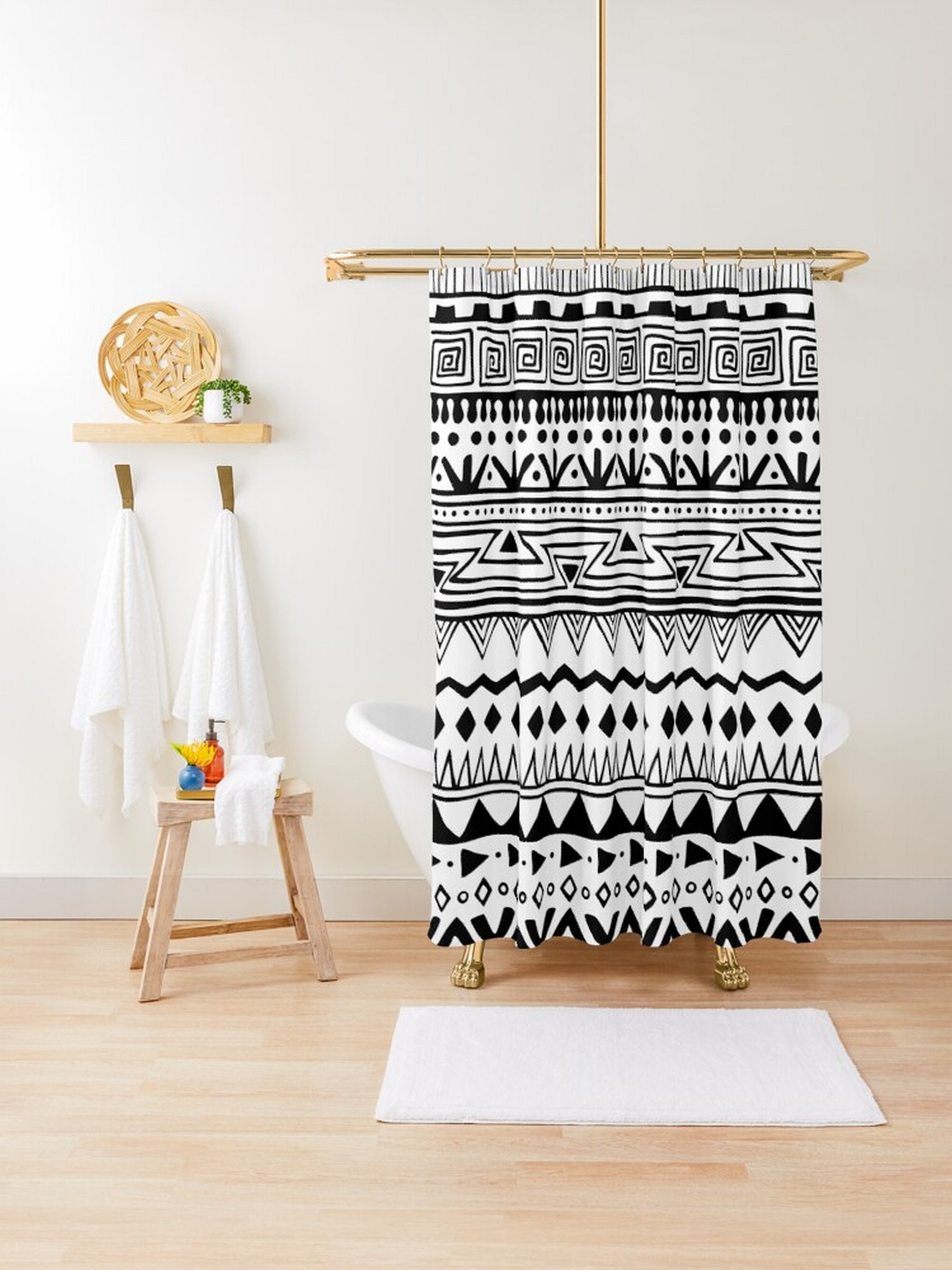Shower Curtain Boho Black And White Bohemian Shower Curtain Etsy