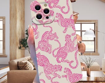 Pink Leopard Phone Case, Cute Aesthetic Cheetah Trendy Girly Cover for iPhone 16 15 14 13 12 11 Pro Max Plus