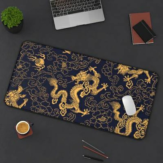 Gold Dragon Japanese Desk Mat XXL Full Desk Extended Mouse Etsy