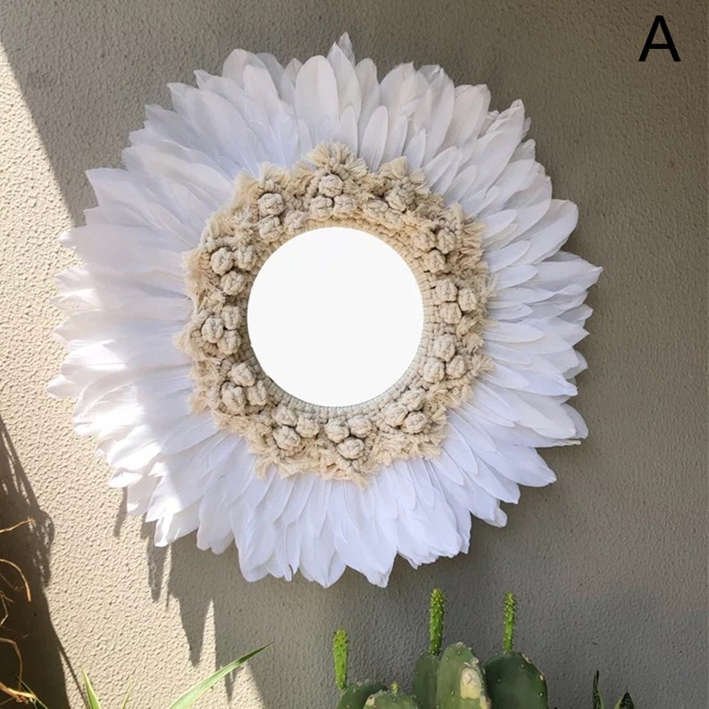 Entrance woven / feather mirror wall decoration / handmade Etsy