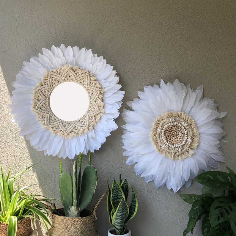 Entrance woven / feather mirror wall decoration / handmade Etsy
