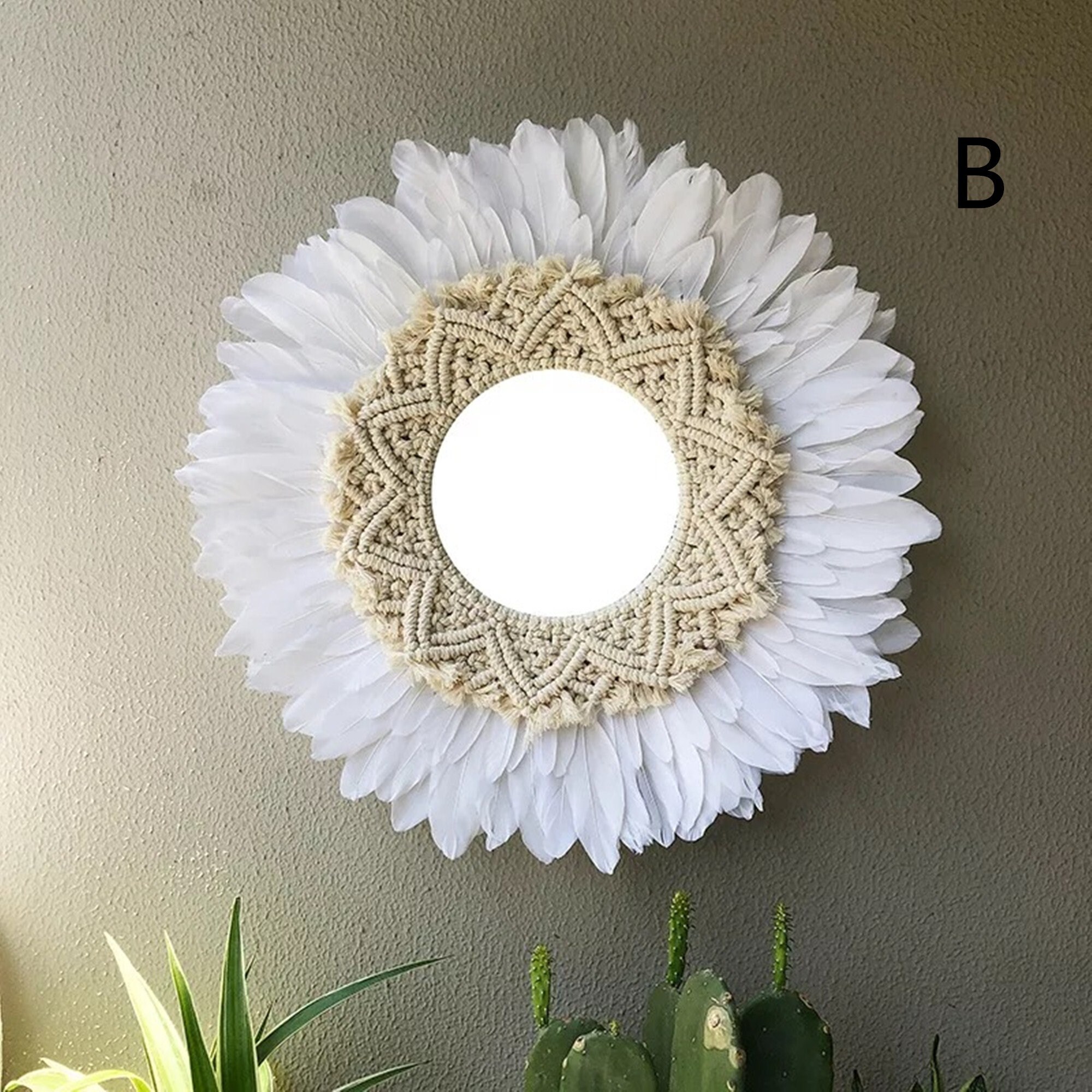 Entrance woven / feather mirror wall decoration / handmade Etsy