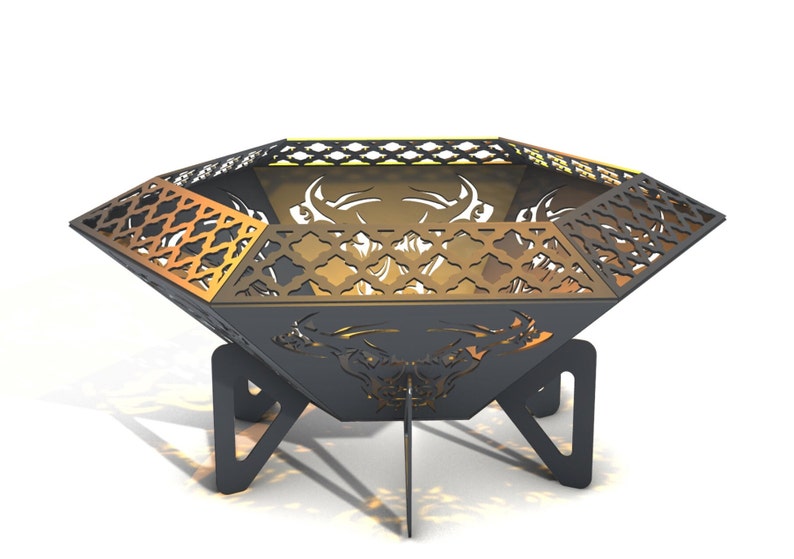 Hexagon Fire pit with fire 27 V2 grill DXF files for Etsy