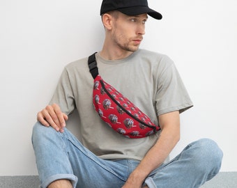 Warm Thoughts - Dark Chocolate Ice Cream with Rainbow Sprinkles Fanny Pack (red background)