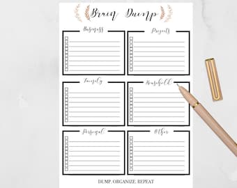 Brain Dump, Printable To Do List to Clear your Mind, Daily to do list, Braindumping  instant download ( A5 printable + US Letter PDF)