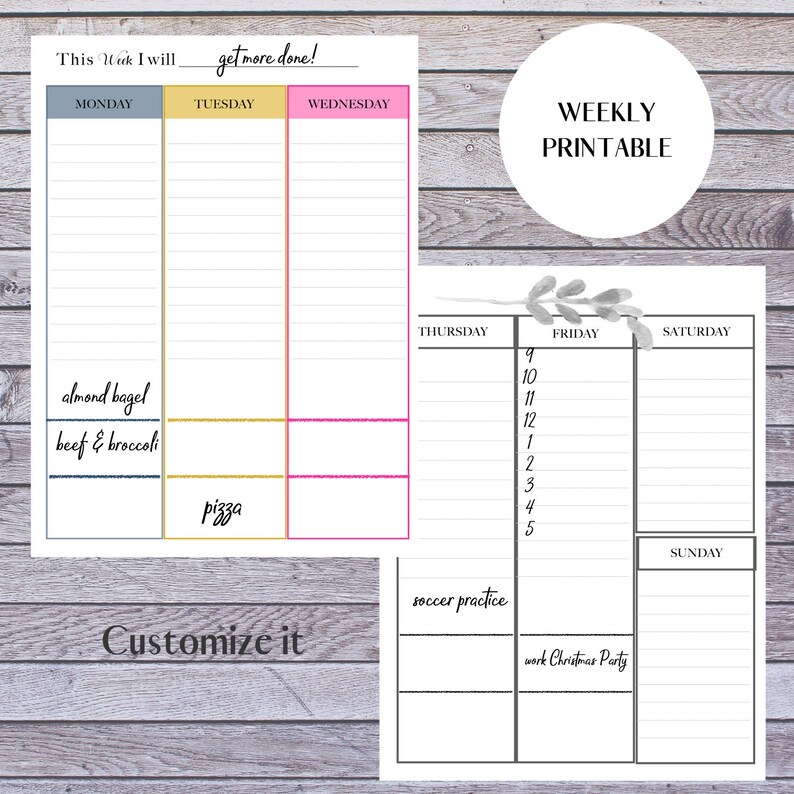 Vertical weekly planner printable planner pages weekly etsy
