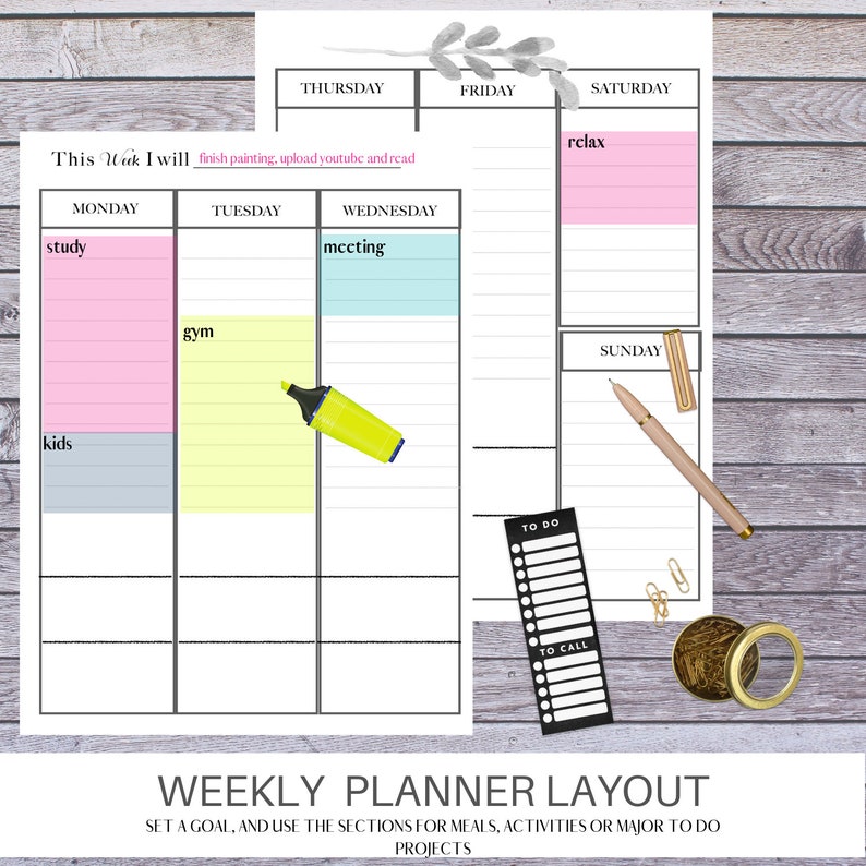 A5 Printable Weekly Planner Vertical Planner Printable Etsy Vertical 